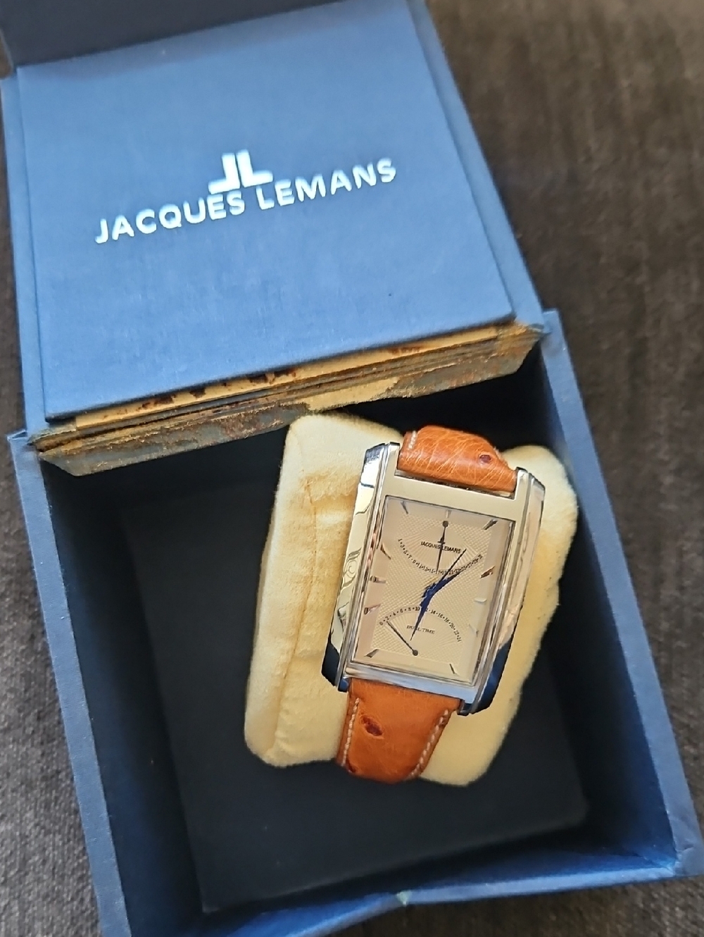 Jacques Lemans Men's Silver Case Watch with Tan Ostriche Leather Strap